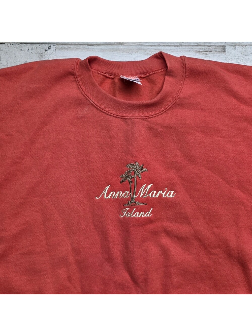 Anna Maria Island Florida Embroidered Sweatshirt Size XXL Coral Red Crewneck